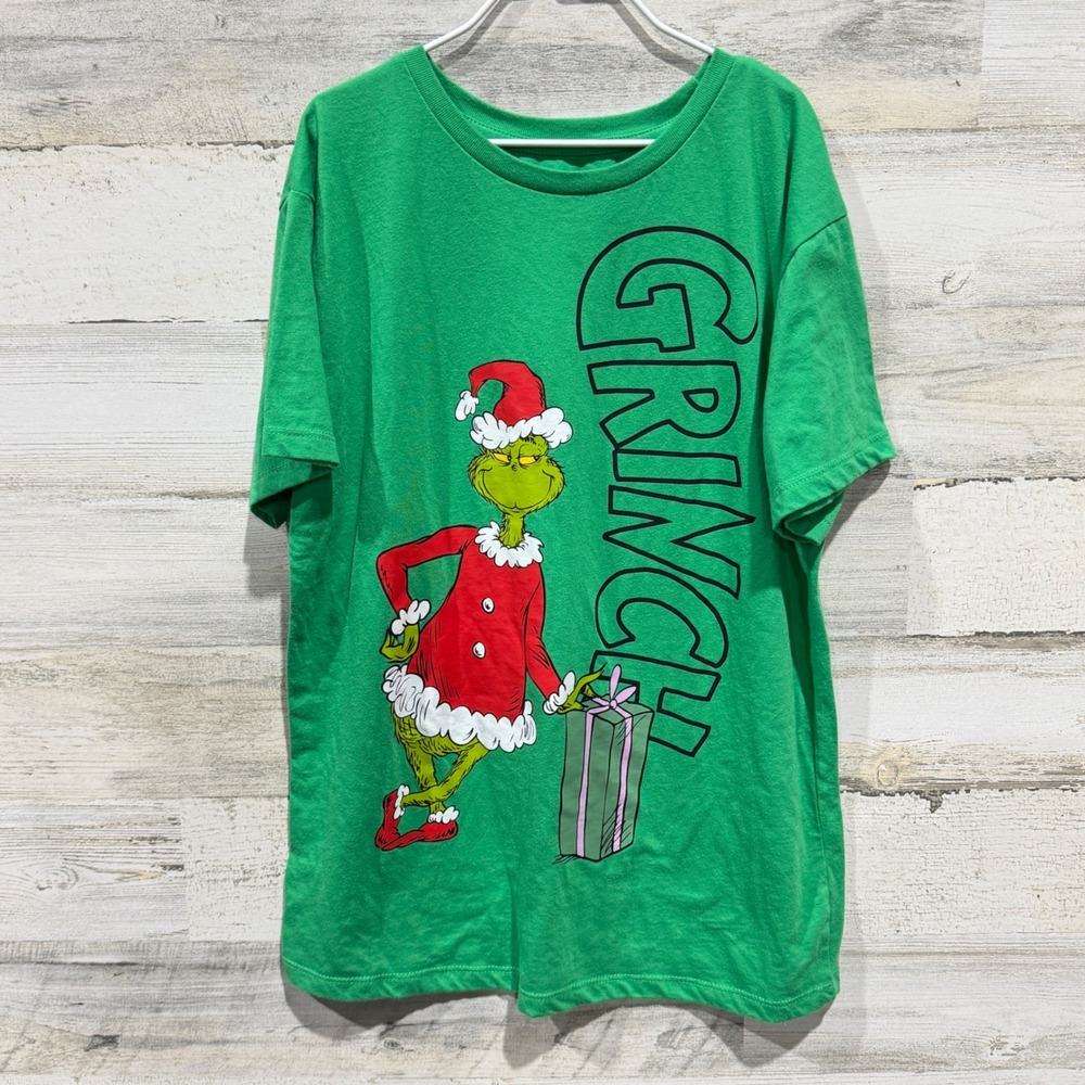 Dr. Seuss The Grinch T-Shirt Youth Large 10/12 Green Graphic Holiday EUC